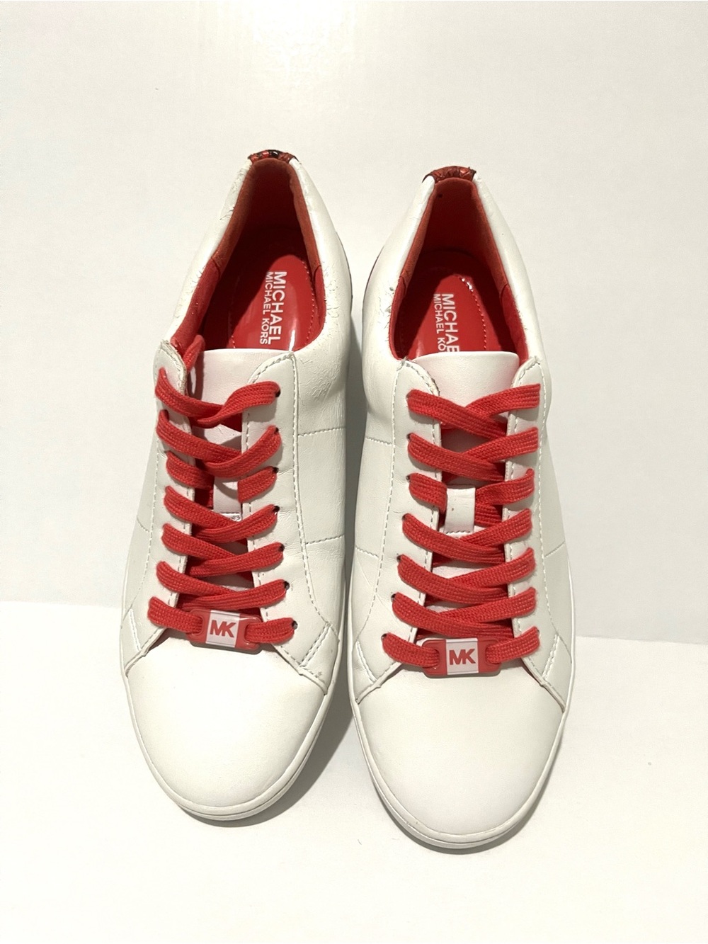 Michael Kors White Leather Sneakers with Red Accents - Picture 2 of 7